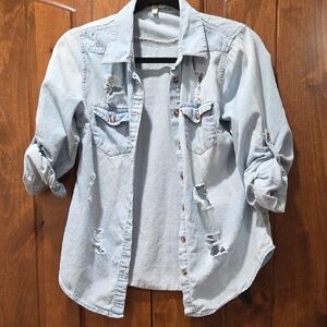 Light Blue Distressed Denim Shirt